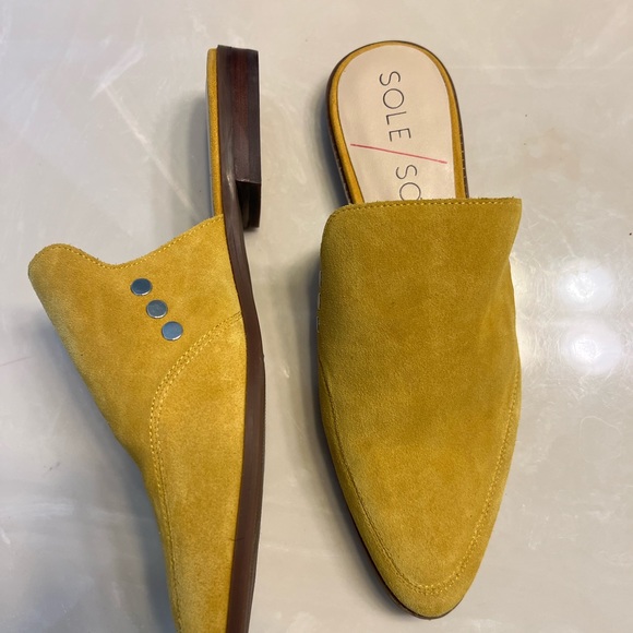 Sole society suede leather yellow flat slides size 9 - Picture 4 of 11